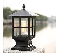 Lampe d'extérieur rustique sur pied Noir E27 IP44 Lampe d'extérieur sur pied Pilier Eclairage de jardin lumière de pilier simple moderne, phare de portail, lampes de patio (Style C-Noir)