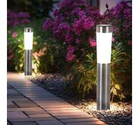 Lampe solaire d'extérieur en acier inoxydable, avec piquet de terre, lampe solaire enfichable, lampe de jardin, LED 0,06W, DxH 6,3x56 cm, lot de 2