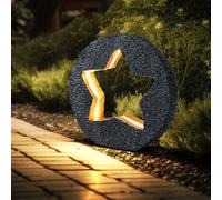 Décoration de jardin lumière solaire pour l'extérieur, décoration de table, pierre dorée optique étoile, ronde grise, LED blanc chaud, LxH 31x29,5 cm