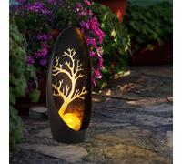 Lampes solaires de décoration de jardin pour l'extérieur, décoration de balcon extérieur boule de verre sapin noir argenté, batterie métal IP44, 1x LED, LxPxH 14x7x30cm