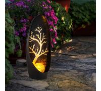 Lampes solaires de décoration de jardin pour l'extérieur, décoration de balcon extérieur boule de verre sapin noir argenté, batterie métal IP44, 1x LED, LxPxH 14x7x30cm