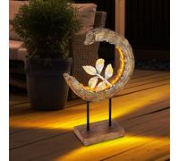 Lampe solaire de jardin aspect bois, décoration de jardin, lampe solaire lune pour l'extérieur, branche argentée, LED 3000K blanc chaud, LxH 24x52 cm