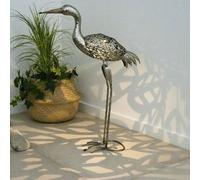 Lampe D'Extérieur Solaire Grue Sculpture de Jardin Gris Batterie LED H 77 CM