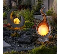 Lampe solaire lune marron/noir lumière extérieure sculpture solaire lampe solaire flamme or argent, boule lumineuse, ampoules LED, lot de 2