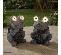 Lampe solaire grenouille grise figure solaire grenouille lampe d'extérieur aspect pierre solaire, batterie IP44, LED 2x 0,06 watts, LxlxH 17x14x21 cm, lot de 2