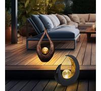 Lampe D'Extérieur Solaire Jardin LED Sculpture Lune Glaskugle Crackle 2er Set