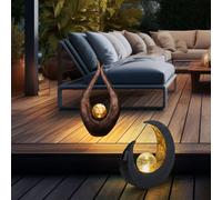 Lampe D'Extérieur Solaire Jardin LED Sculpture Lune Glaskugle Crackle 2er Set