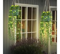 Lampe à suspension solaire d'extérieur lampe à panneau solaire solaire, corde de chanvre de plante artificielle, LED blanc chaud, DxH 13 x 90 cm, lot de 2