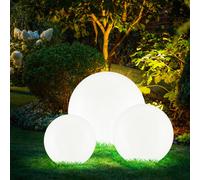 Lampes solaires à LED lampes à brancher décoration de jardin lampes d'extérieur boule ronde blanche avec piquet, IP44, batterie rechargeable, plastique, blanc argent, LED, lot de 3