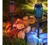 Lampe solaire piquet de terre effet feu lampes solaires pour l'extérieur éclairage extérieur solaire à changement de couleur jardin, perforations, 8x LED RVB, DxH 7,5x50,5 cm, lot de 2
