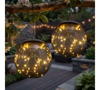 Lampe D'Extérieur Solaire Suspendue Sphérique Guirlande LED Fumée Jardin 2x