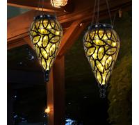 Lampes solaires pour décoration jardin suspendue extérieure pour suspension extérieure balcon antique, batterie IP44 résistante aux intempéries, noir ambre, 15x LED, DxH 13,5x50cm, lot de 2