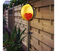 Décoration solaire prise de jardin lampe solaire LED lampe de jardin lampe de jardin sur piquet, Welcome, métal noir or rouge, blanc chaud, DxH 17x 78,5 cm
