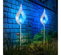 Lampes solaires pour décoration de jardin extérieur lampe solaire lampe solaire d'extérieur, effet de lumière bleue en forme de goutte avec boule de verre, 1x LED, H 90 cm, lot de 2