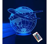 Lampe d'illusion 3D de veilleuse d'avion, lampe d'enfants de 16 couleurs avec télécommande, fonction de minuterie pour les cadeaux de pilote de garçons