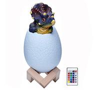 Lampe Dinosaure -USB Rechargeable veilleuse enfant, 16 couleurs oeuf de dinosaure jouet avec 4 modes et base en bois, lampe 3d dinosaure cadeau enfant