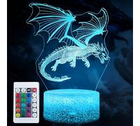 Lampe Dragon 3D,Lampe de Chevet Dragon 3D Enfants - 16 Couleurs Changeantes avec Télécommande Veilleuse Illusion Décoration Chambre Enfant,Cadeau Noël Anniversaire Garçons Filles