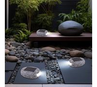 Lampe solaire LED d'extérieur, design en pierre, lampe de jardin, lampe de chemin, plastique gris, batterie IP44, L 8,5 cm, lot de 3