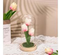 Lampe en forme de rose pour femme, cadeau d'anniversaire, rose lumineuse dans un dôme en verre avec base en bois, veilleuse en forme de fleur pour elle, maman, femme, épouse, petite amie, grand-mère