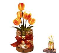 Lampe en forme de tulipe, 3 couleurs à intensité variable, lampe LED rechargeable sans fil pour décoration de chambre à coucher, veilleuse romantique avec vase (orange)