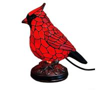 Lampe en forme d'oiseau rouge fabriquée à la main, veilleuse en vitrail, décoration de table en résine composite avec base lestée, taille compacte de 17,8 cm pour chambre à coucher, salon, Noël