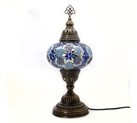 Lampe en Mosaïque Turque Marocaine, Lampe en Verre Mosaïque de Chevet de Table de Bureau Multicolore Faite à la Main, Base en Bronze, Grand Globe (3034)
