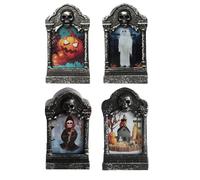 Lampe en pierre tombale d'Halloween - Pierre tombale éclairée pour Halloween | Ensemble de 4 pierres tombales clignotantes à DEL en résine étanche | Lumière de cimetière à 7 couleurs changeantes |