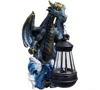 Lampe en résine dinosaure alimentée par le soleil pour espaces extérieurs avec technologie de détection nocturne offrant un effet lumineux sans branchement électrique (dragon bleu)