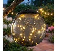 Lampe en Suspension Solaire Décoration de Jardin Boule Fumée LED Balcon 50 CM