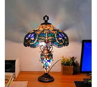 Lampe en vitrail 4 lumières W18 H24 Pouces Style Tiffany Libellule veilleuse de Table pour Salon Chambre à Coucher Commode Antique Table Basse à côté de la Lampe de bibliothèque, E27 (46 x 60 cm)