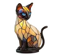 Lampe En Vitrail Pour Chat - Lampe Pour Chat 3D Vintage En Résine LED | Décor Décoratif De Table De Veilleuse En Résine Peinte À LED | Veilleuse De Chevet Animale En Vitrail Pour La Maison (A)