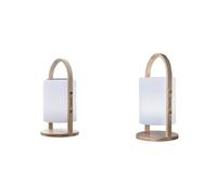 Lampe enceinte bluetooth sans fil poignée bois LED blanc/multicolore dimmable WOODY PLAY H37cm & Lanterne lumière blanche de jardin avec anse en bois sans fil sur batterie WOODY
