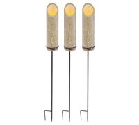 Lampe enfichable bambou Lampe solaire piquet de terre Lampe bambou solaire, décor découpé, vert, LED blanc chaud, DxH 12x79,5 cm, set de 3 pièces