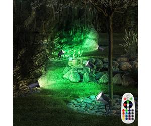 Lampe enfichable d'extérieur orientable lumière extérieure piquet jardin lampe enfichable terrasse extérieure, télécommande dimmable, noir, 1x LED RGB 3,5W 290Lm, DxH 9,5x33,5 cm, lot de 2