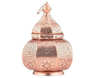 Lampe et lanterne Marrakech dans un en métal de 30 cm de haut | Lampe de table Photophore Mahana Cuivre comme décoration orientale du Ramadan