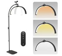 Lampe Extension De Cils, Pliable Lampe Demi Lune avec Support de Téléphone, 360° Rotative Tête Lampadaire LED, Lampe Esthetique Professionnel,Luminosité et Hauteur Réglable, pour Soin de Peau