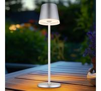 Lampe solaire LED Lampe de table extérieure argent Batterie Lampe de jardin Lampe de terrasse, métal plastique satiné, étanche aux éclaboussures, blanc chaud, H 41 cm