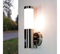Lampe extérieure avec détecteur de mouvement Acier inoxydable, argent, lampe extérieure porte d'entrée, capteur, IP44, H:34 cm, E27, extérieur, lampe murale, lampe de terrasse BRIGHTON