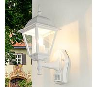 Lampe extérieure avec détecteur de mouvement Aluminium Verre Blanc Or IP44 Porte d'entrée H:37,5 cm E27 Lampe murale extérieure résistante aux intempéries Jardin TIROL