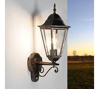 Lampe extérieure avec détecteur de mouvement en verre et aluminium noir-cuivre IP44 pour jardin et cour L:20,3 cm E27 Lanterne extérieure Rustique Applique murale BRISTOL