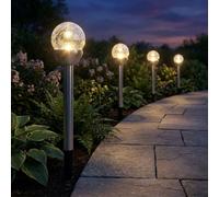 Lampe d'extérieur LED, lampe à brancher, lampe solaire, lot de 4, argent, acier inoxydable, H 24,5 cm
