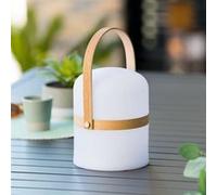 Atmosphera Lampe extérieure nomade Kiara – LED rechargeable USB – Blanc et bois H27 cm