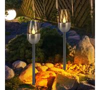 Lampe d'extérieur, lampe solaire enfichable, torche de jardin avec effet de feu, lampe de terrasse, batterie, métal, noir, LED, DxH 6x38cm, lot de 2