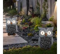 Lampe Extérieure Solaire Balcon Chouette Animal Sculpture Déco Gris LED 2er Set