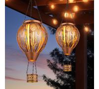 Lampe Extérieure Solaire Ballon à Air Chaud Cuivre Suspension LED Effet Feu 2x [EEK: Non noté]