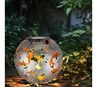 Lampe Sphérique D'Extérieur Solaire Pointe Gris Argenté Or LED Feuilles D'Érable