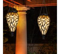 Lampe solaire décoration de jardin suspension lampe d'extérieur lampe solaire LED suspendue, en forme de goutte, métal noir, plastique transparent, 16x LED, DxH 13,5x 50 cm, lot de 2