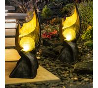 Lampes solaires LED à flamme solaire pour décoration de jardin extérieur Lampe solaire à effet flamme, sculpture marron doré avec effet de lumière enchanteur, 1x LED blanc chaud, H 36 cm, lot de 2