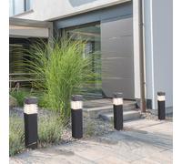 Lampes enfichables, lampes solaires, lampadaires, lampes d'extérieur, lampes de jardin, batterie rechargeable IP44, gris satiné, 4x LED 0,06 watt blanc chaud, HxLxl 38,5x5,8x5,8 cm, lot de 4