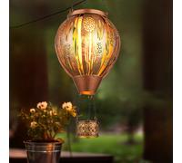 GLOBO Lampe solaire de jardin LED - Lampe solaire montgolfière - Effet feu - Lampe d'extérieur - Lampe suspendue - Lampe de terrasse - Barre décorative - Marron cuivre - Diamètre 14 x 46 cm